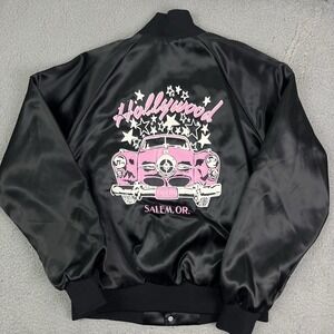 Vintage Hollywood Tavern Jacket Satin Coat Pink Car Salem Oregon Four Seasons Lg